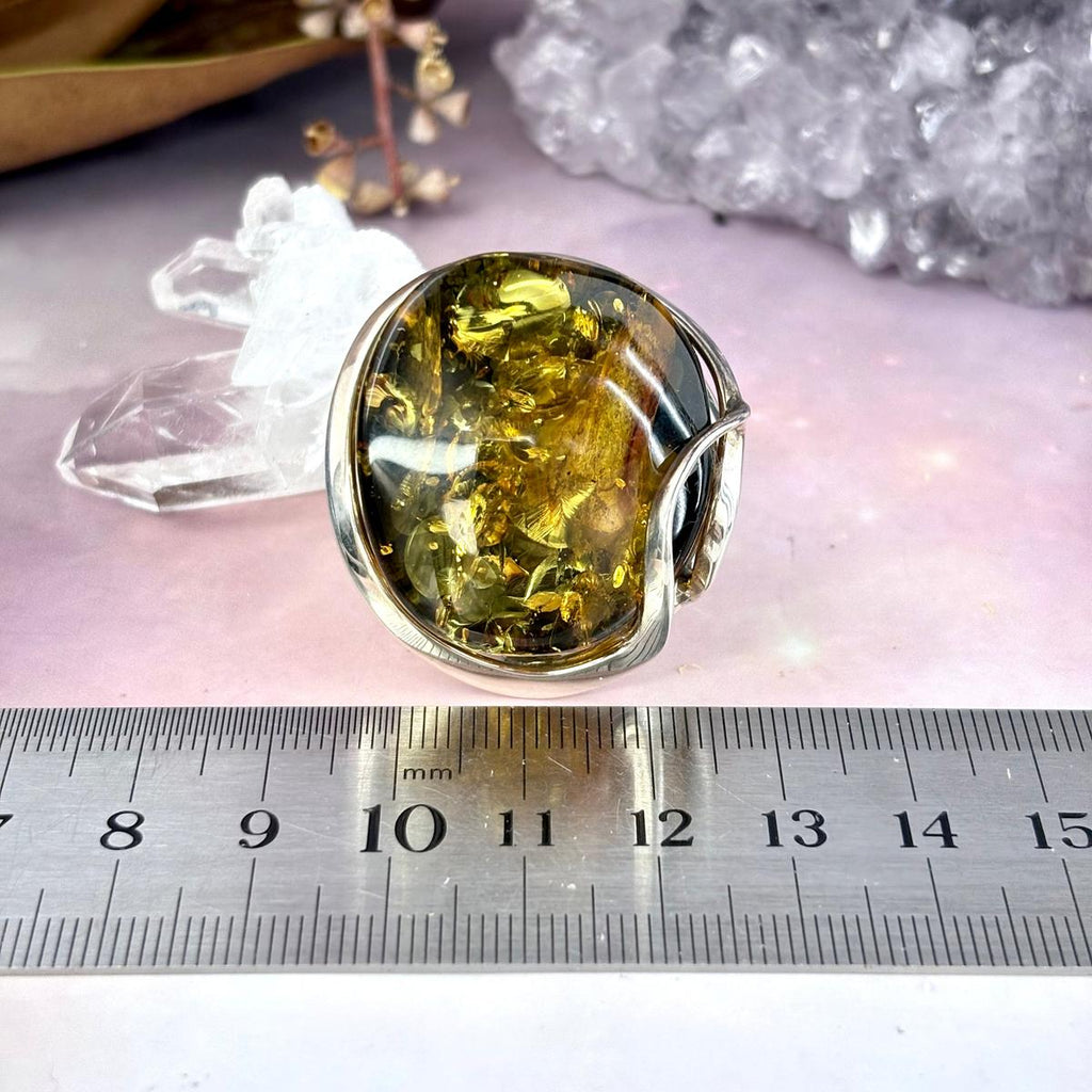 Green Amber Large Ring