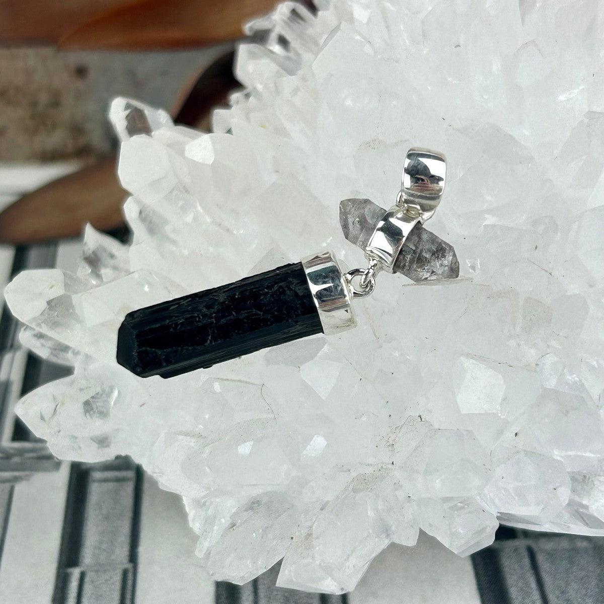 Herkimer And Tourmaline Pendant