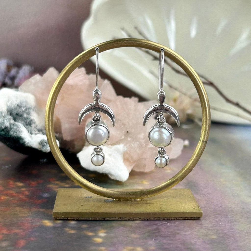 Pearl And Moon Earrings