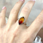 Baltic Flame Amber Marquise Ring