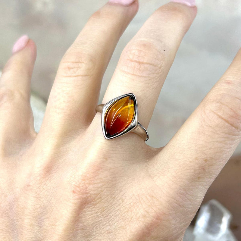 Baltic Flame Amber Marquise Ring