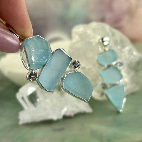 Blue Topaz Cluster Crystal Pendant