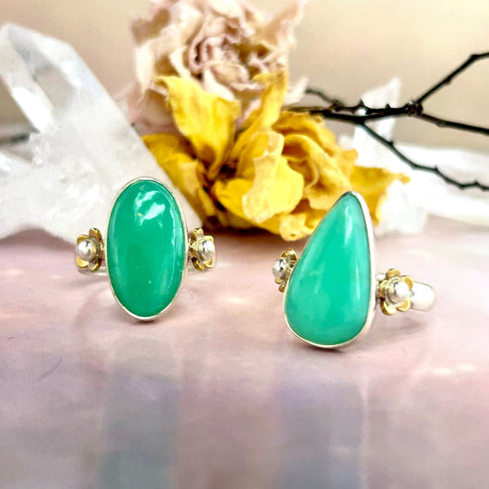 Chrysoprase Assorted Shape Gold Flower Rings