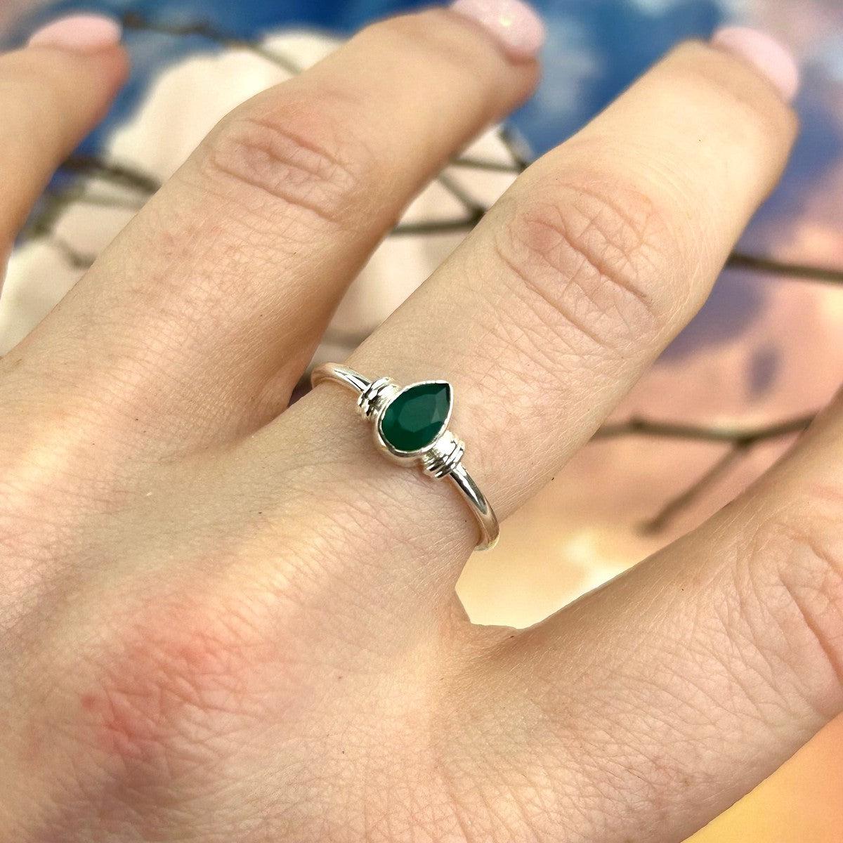 Green Teardrop Cut Ring