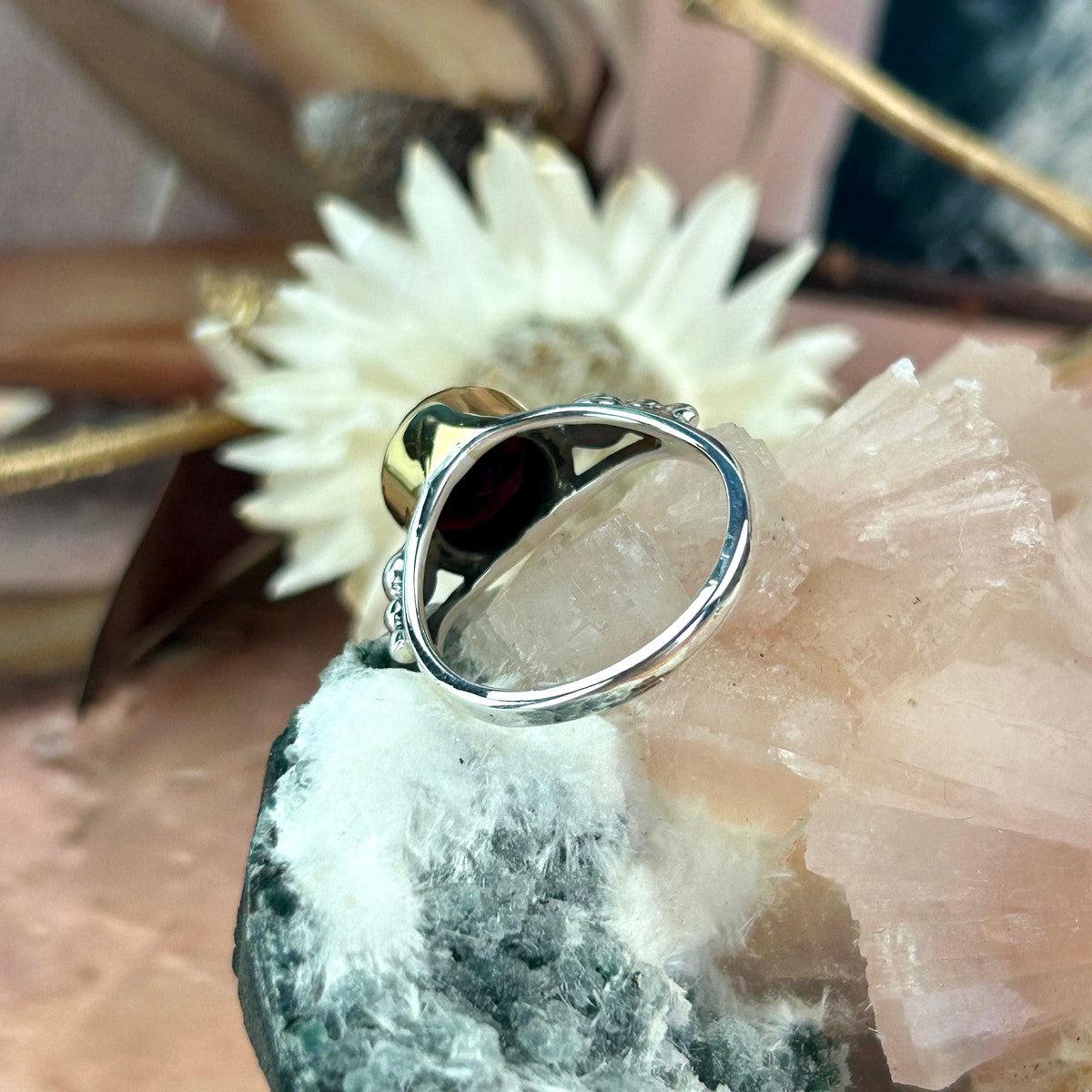 Deep Red Garnet Crystal Ring