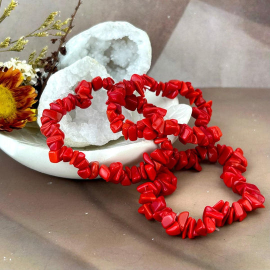 Red Coral Chip Bead Bracelet