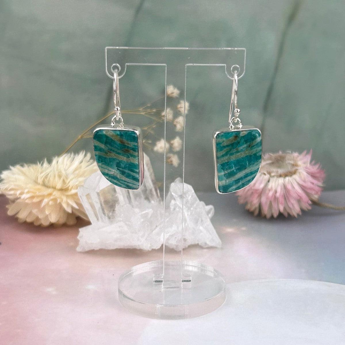Green And White Banded Earrings