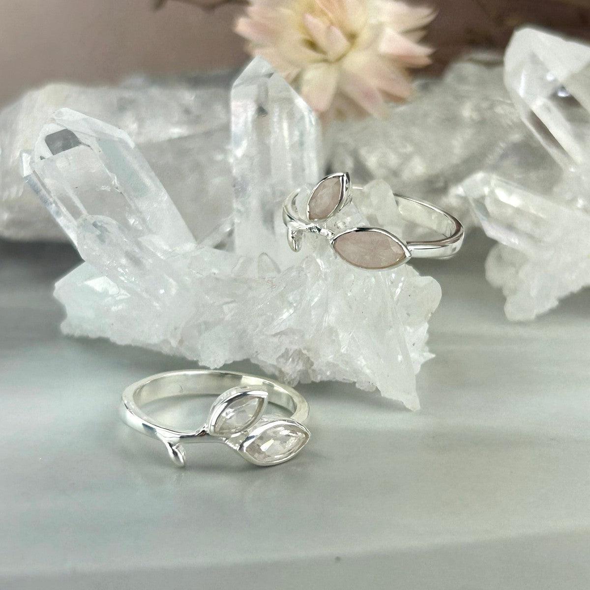 Rose Quartz Leaf And Vine Ring