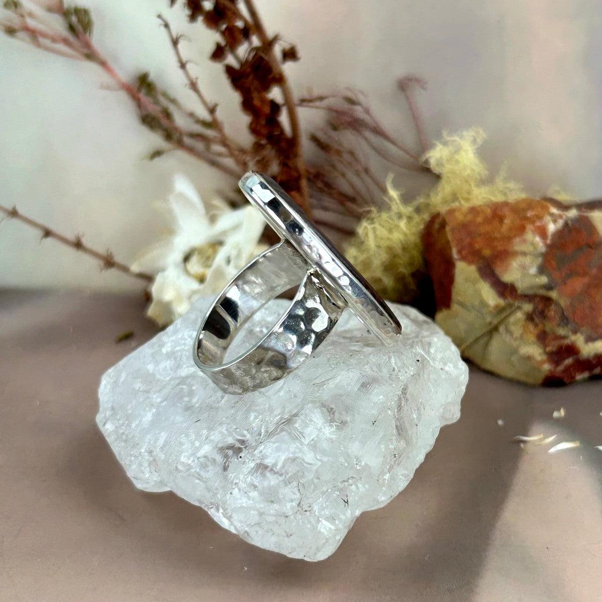 Battered Silver Stone Ring