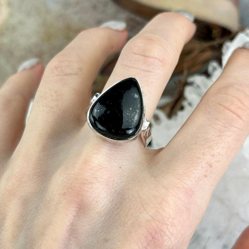 Women's Black Stone Silver Ring
