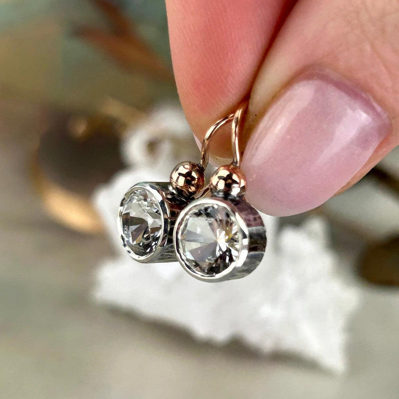 Classic Silver And Rose Gold Topaz Earrings