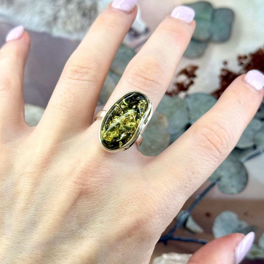 Oval Green Amber Ring
