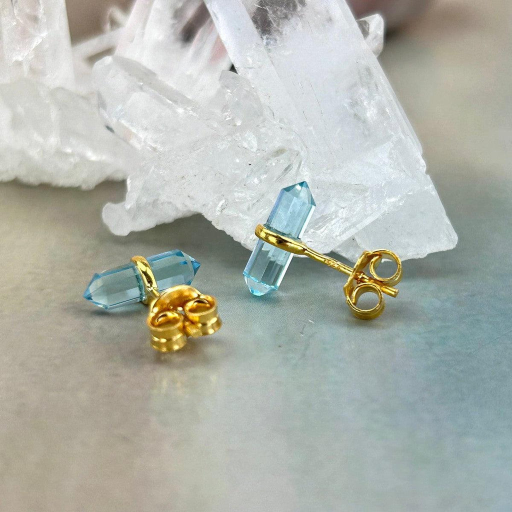 Blue Topaz Gold Studs