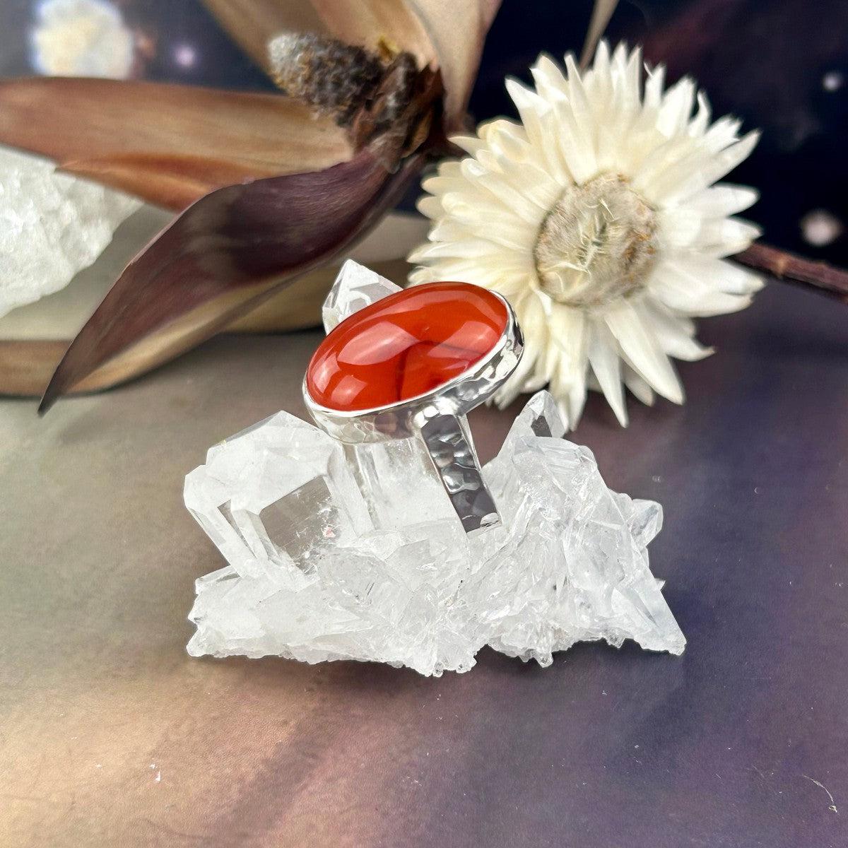 Tempered Sterling Silver Crystal Ring