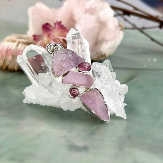 Kunzite & Pink Tourmaline Raw & Polished Pendant