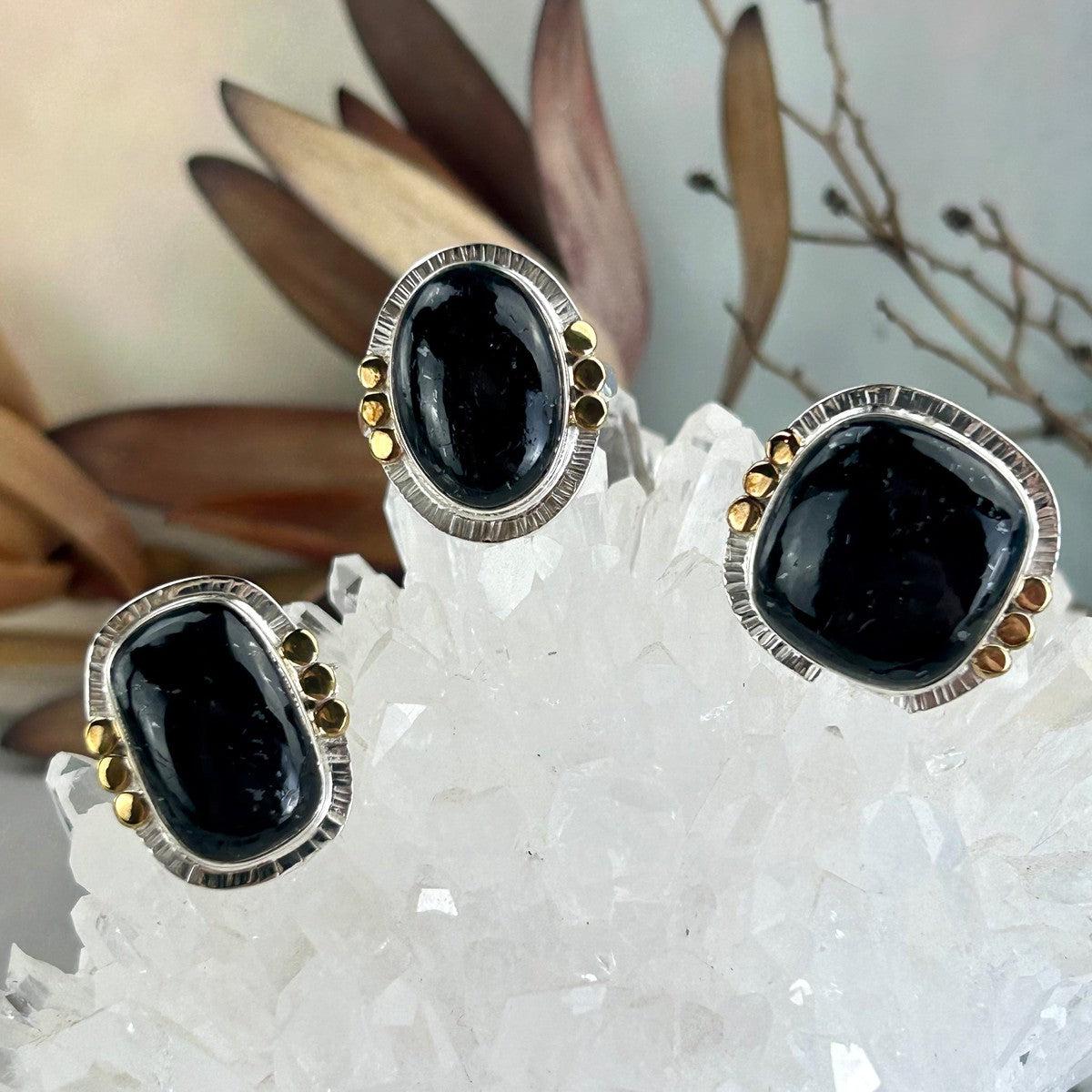 Polished Black Tourmaline Ring