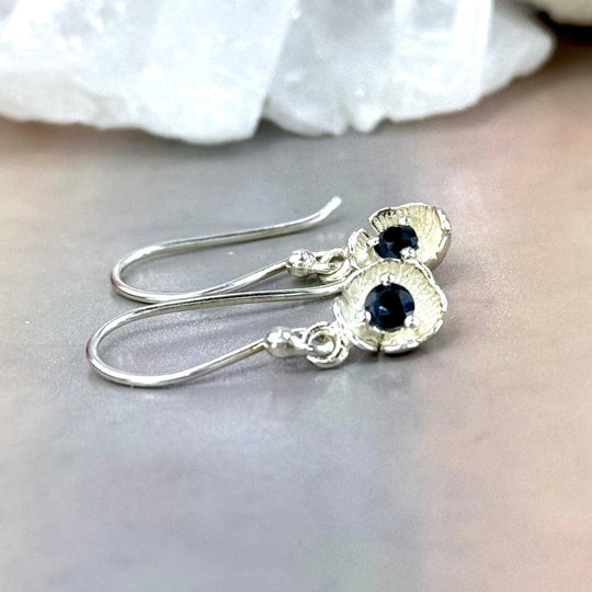 Sapphire Silver Flower Drop Earrings