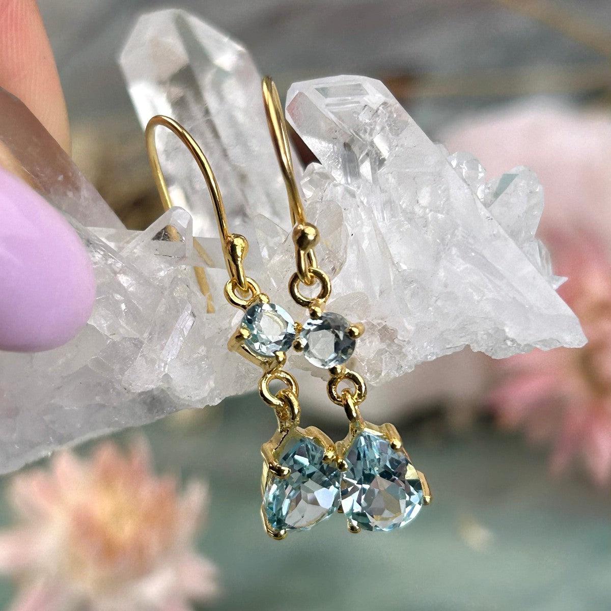 Pale Blue Gemstone And Gold Earrings