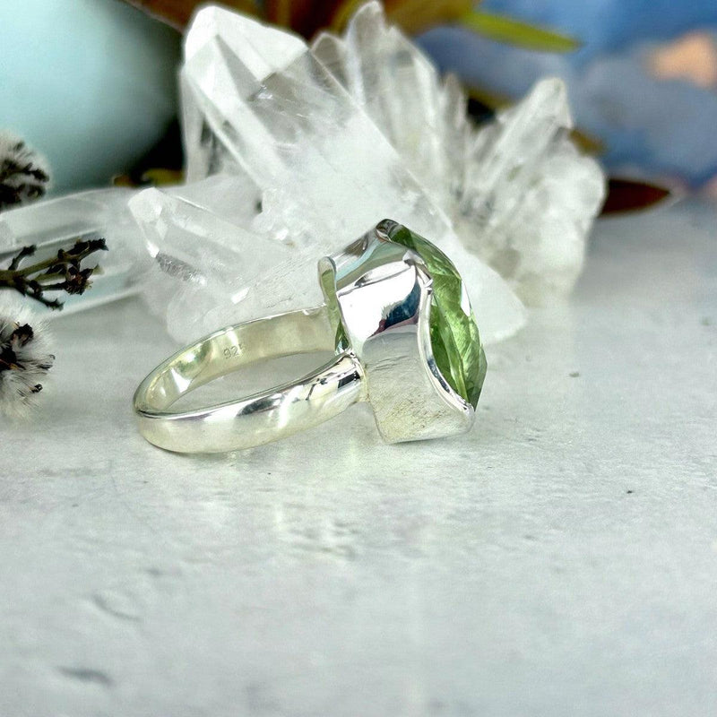 Prasiolite Gemstone Large Ring