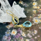 Blue Topaz Gold Drop  Earrings