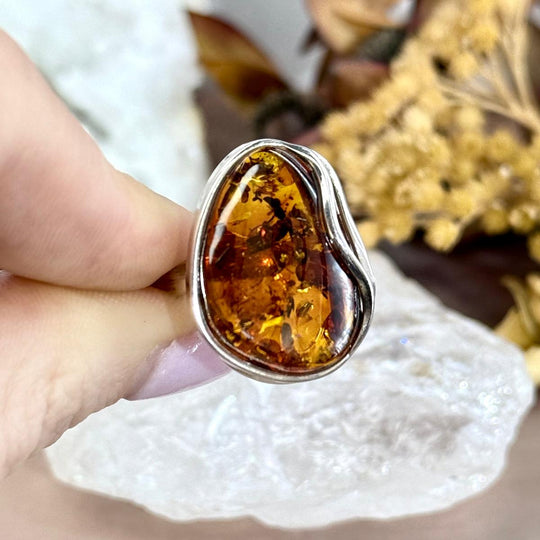 Baltic Cognac Amber Freeform Ring