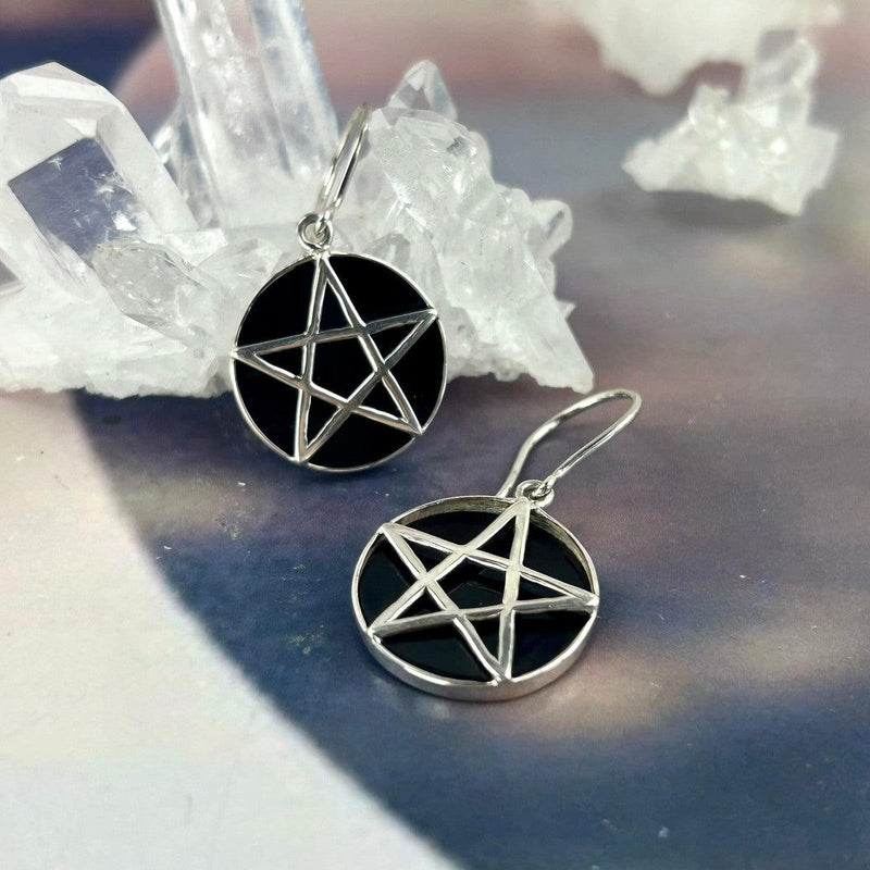 Black Onyx Pentagram Earrings