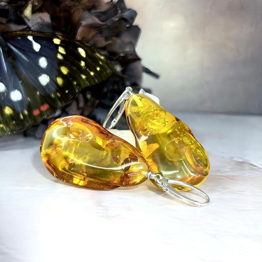 Baltic Amber Elongated Nugget Drop Earrings