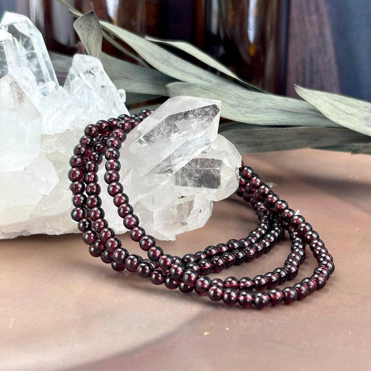 Garnet 4mm Round Bead Crystal Bracelet