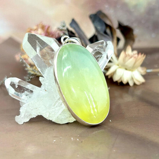 Prehnite Elongated Oval Pendant