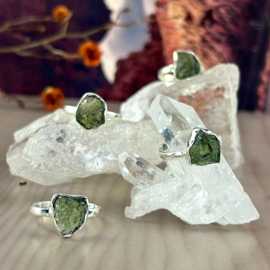 Authentic Moldavite Freeform Rings