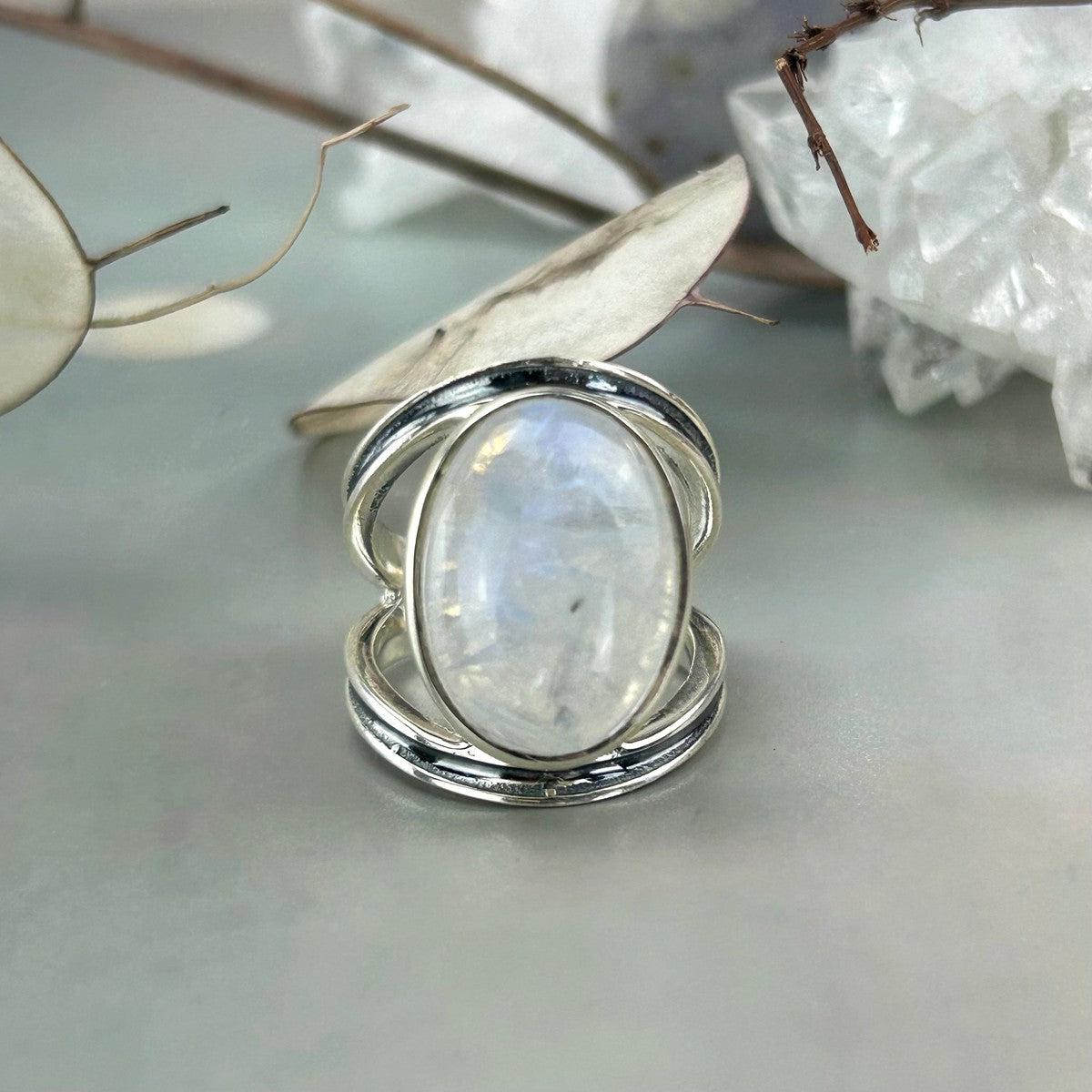 Rainbow Moonstone Orbit Ring