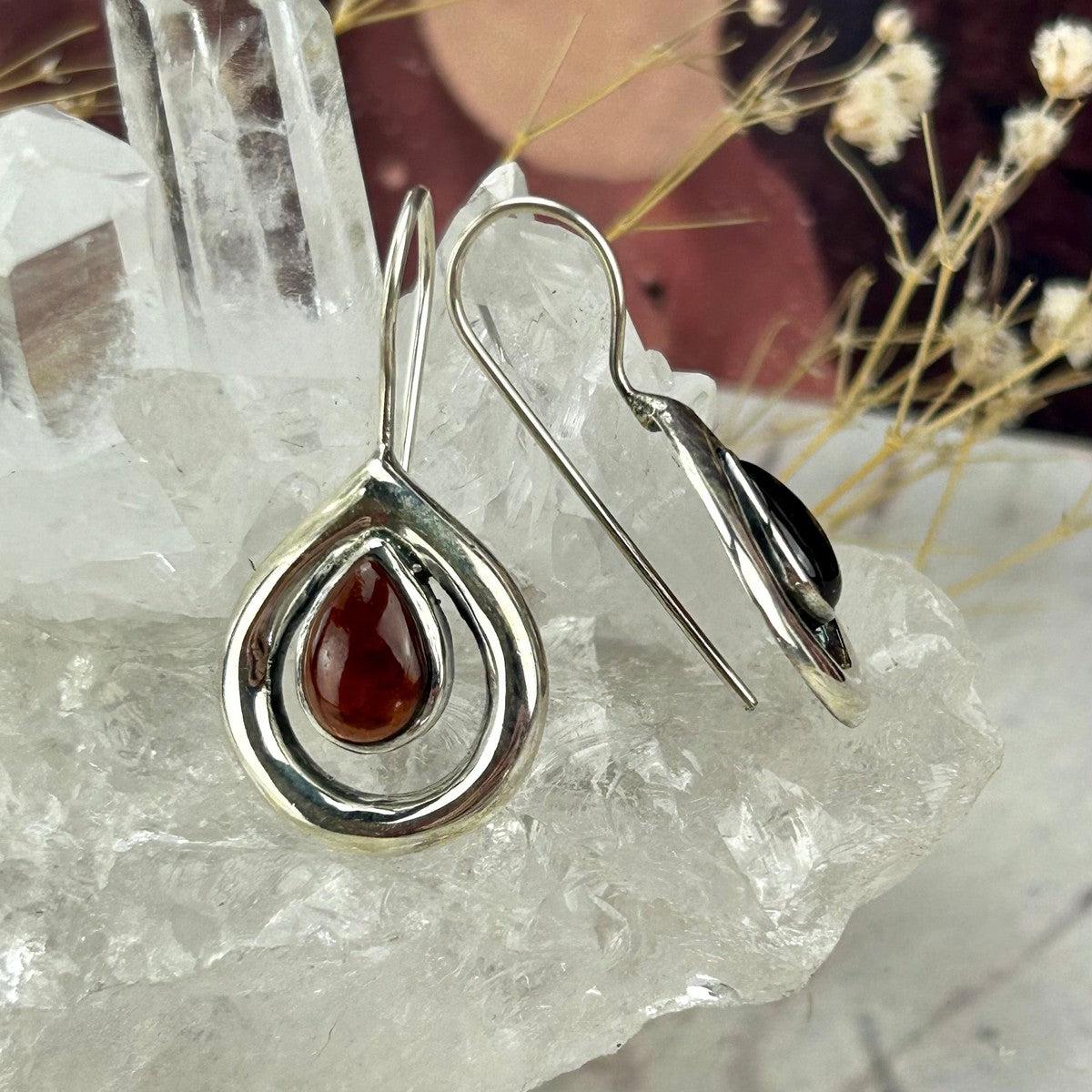 Garnet Teardrop Contemporary Drop Earrings
