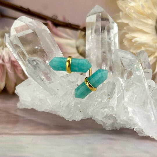 Amazonite Double Terminated Point Gold Stud Earrings