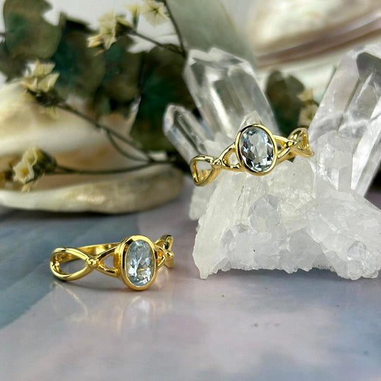 Aquamarine Cross Wave Gold Ring
