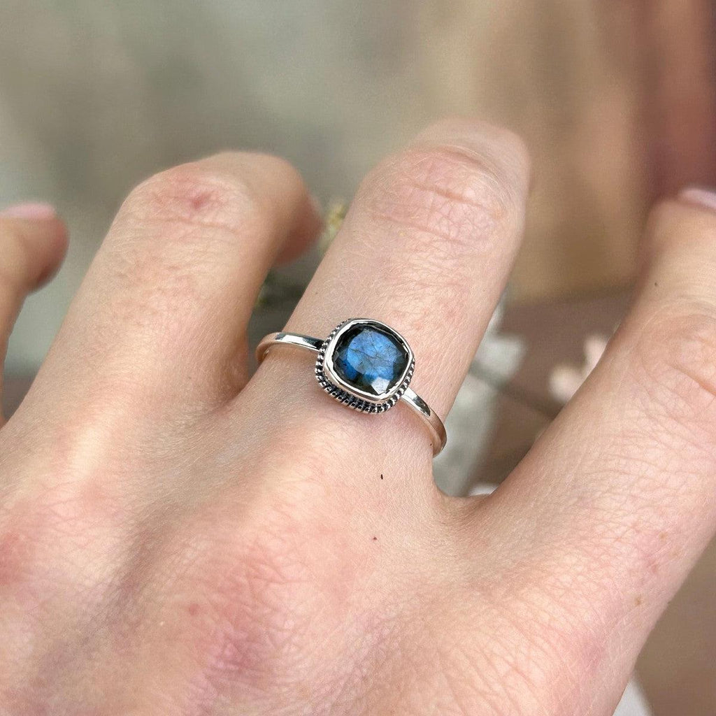 Labradorite Crystal Square Ring