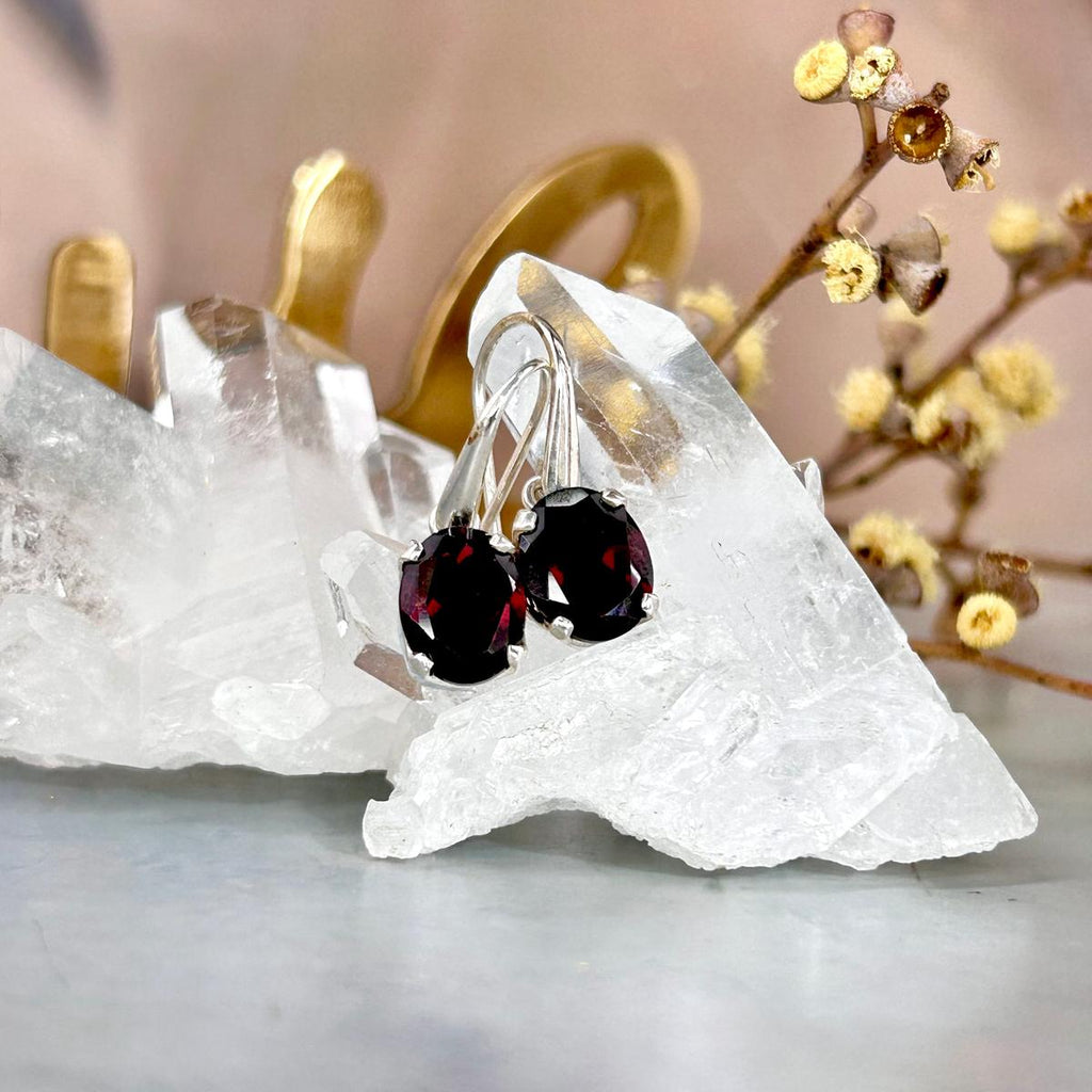Garnet Dainty Drop Earrings