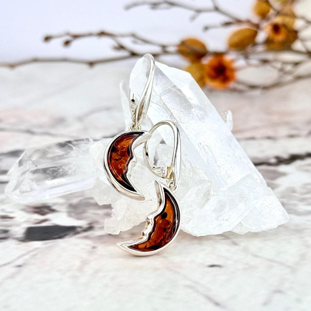 Amber Crescent Moon Earrings