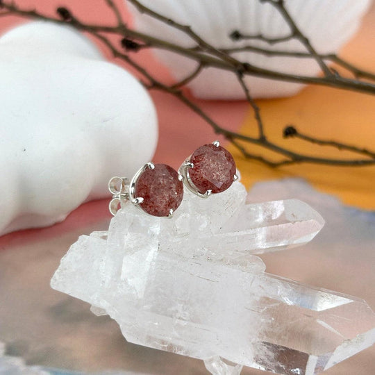 Strawberry Quartz Brilliant Cut Stud Earrings