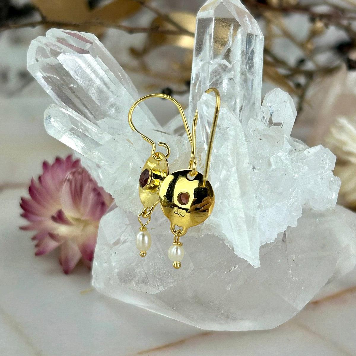 Garnet In Gold Earrings