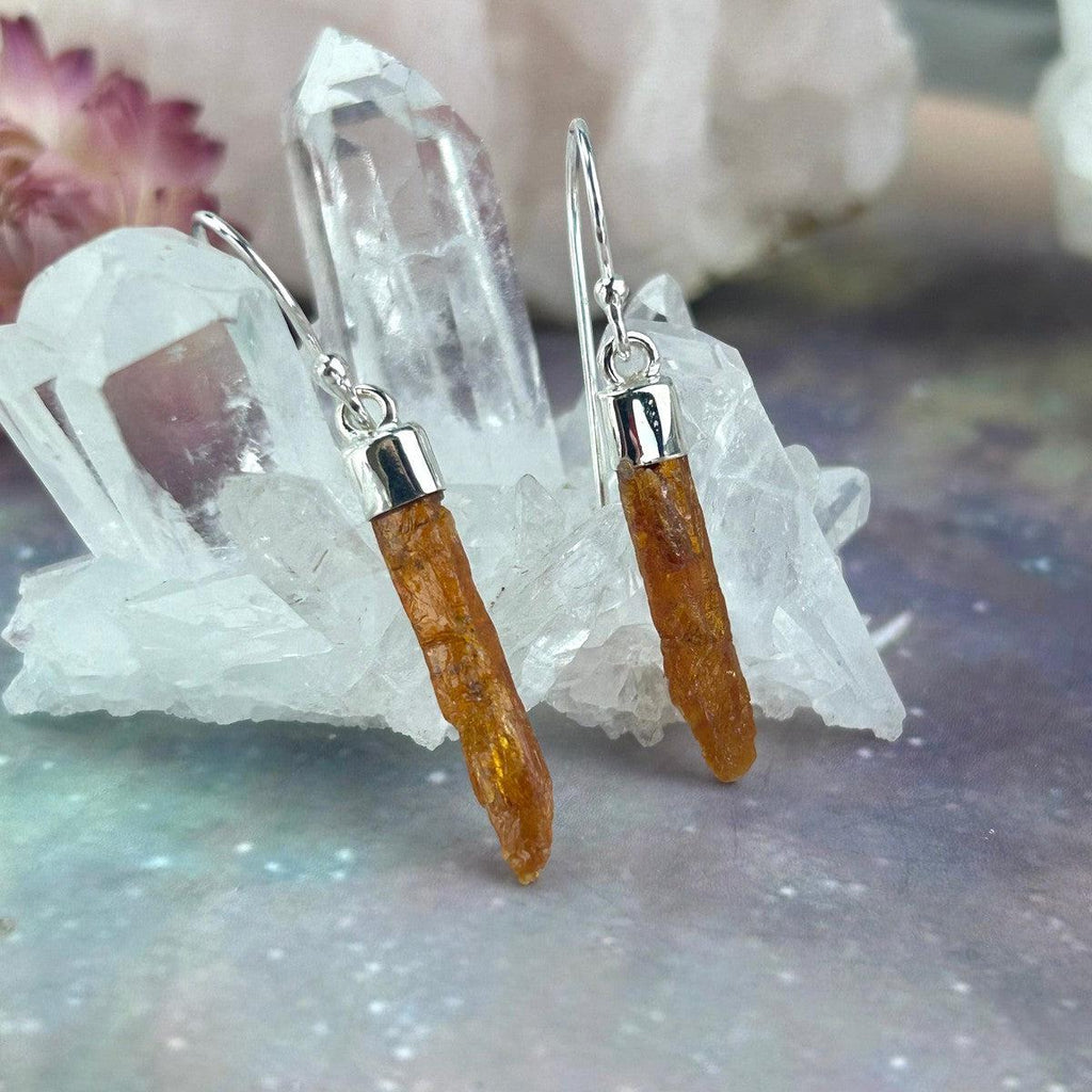 Orange Kyanite Raw Bar Drop Earrings