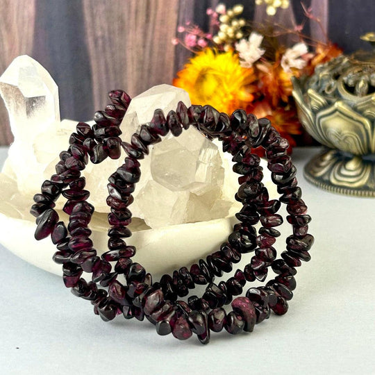 Garnet Chip Bead Crystal Bracelet