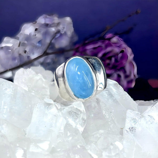 Aquamarine Elongated Oval Wide Band Ring