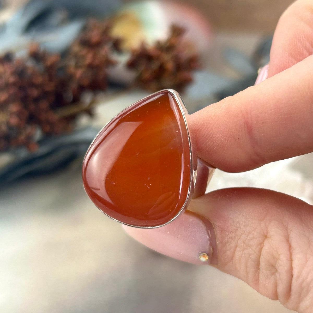 Wide Teardrop Carnelian Ring