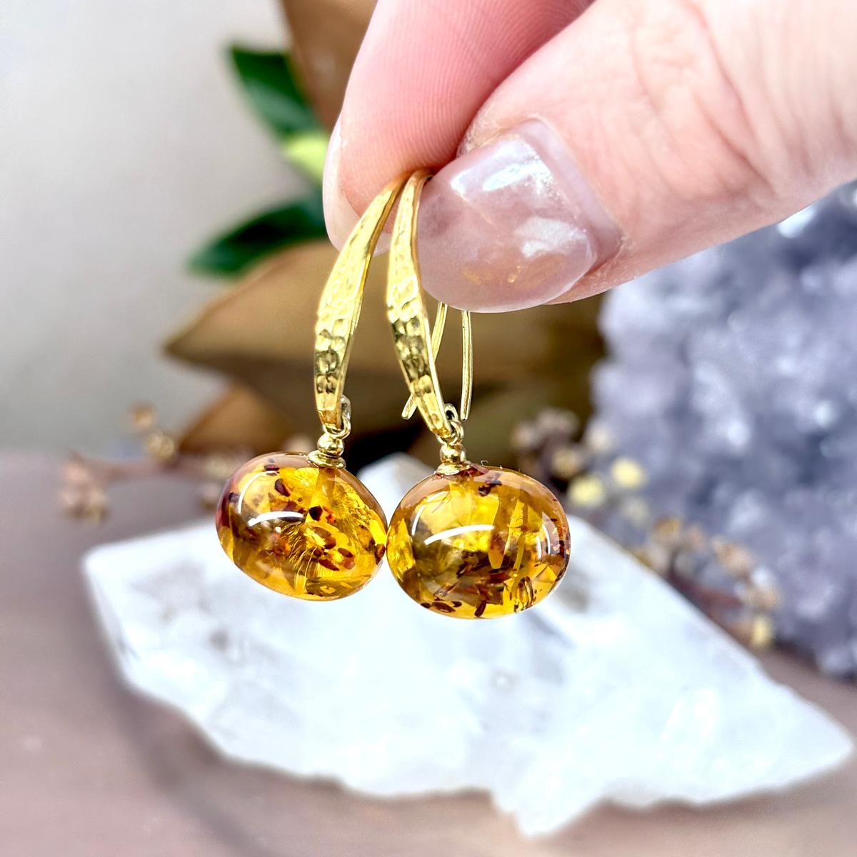 18ct Gold Amber Earrings