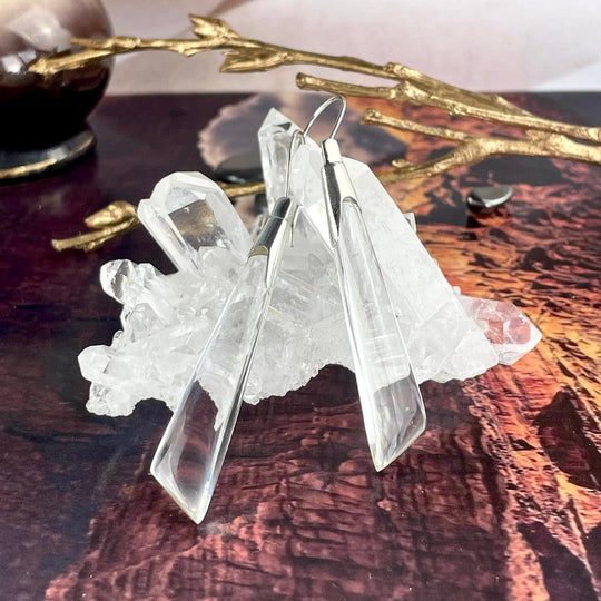 Clear Quartz Angular Bar Drop Earrings