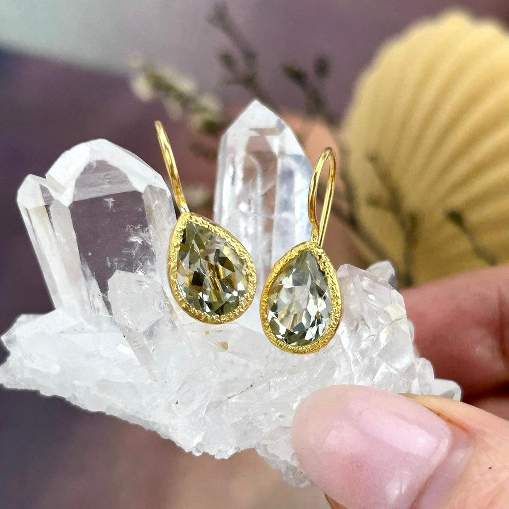 Green Amethyst Gold Earrings
