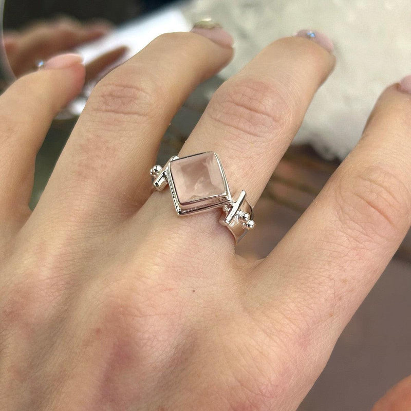 Pink Crystal Silver Ring