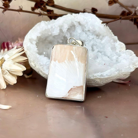 Peach Scolecite Rectangular Pendant