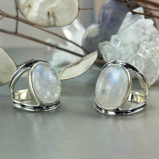 Rainbow Moonstone Oval Split Band Ring