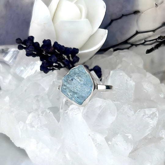Aquamarine Freeform Raw Ring